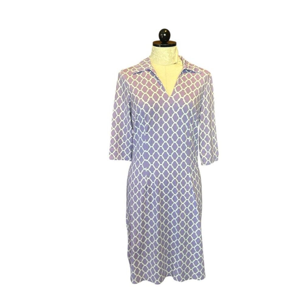 J.McLaughlin Purple White Levia Catalina Lavender 3/4 Sleeves Dress Stretch Sz S